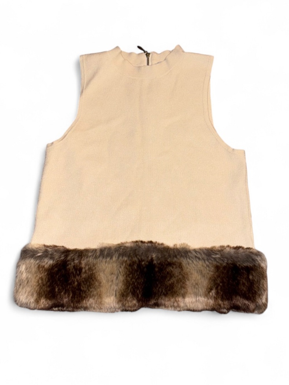 KONTROL Cream With Faux Fur Lining Tank Top Size Medium